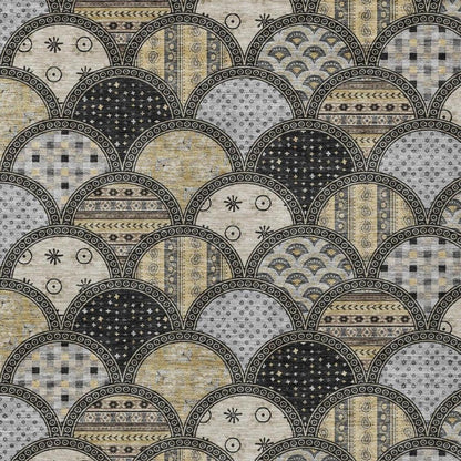 8' X 10' Black And Graphite Geometric Washable Indoor Outdoor Area Rug