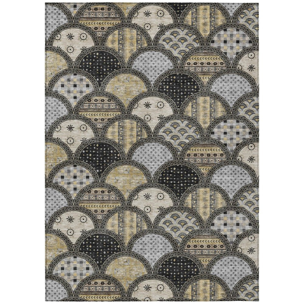 8' X 10' Black And Graphite Geometric Washable Indoor Outdoor Area Rug — view 1