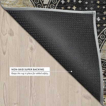 8' X 10' Black And Graphite Geometric Washable Indoor Outdoor Area Rug