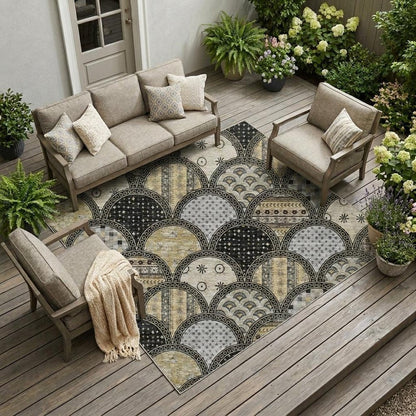 10' X 14' Black And Graphite Geometric Washable Indoor Outdoor Area Rug HomeRoots