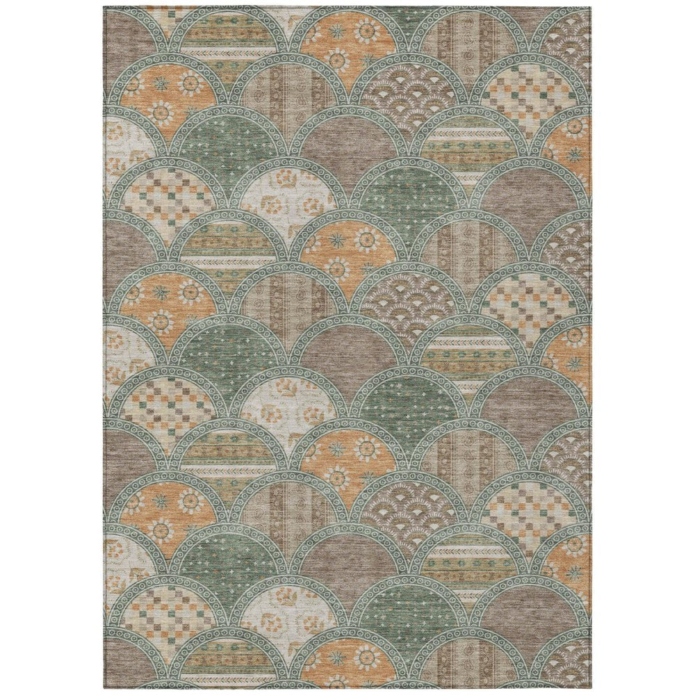 3' X 5' Green And Copper Geometric Washable Indoor Outdoor Area Rug — view 1