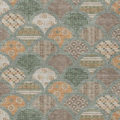 5' X 8' Green And Copper Geometric Washable Indoor Outdoor Area Rug