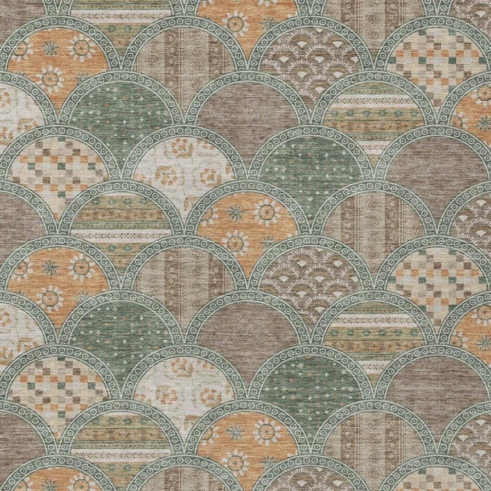 5' X 8' Green And Copper Geometric Washable Indoor Outdoor Area Rug