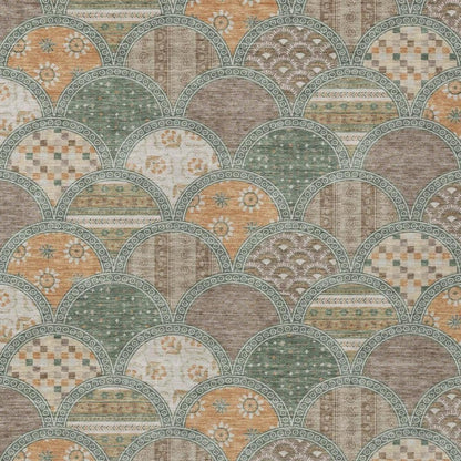 5' X 8' Green And Copper Geometric Washable Indoor Outdoor Area Rug