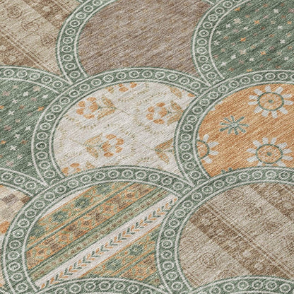 8' Green And Copper Round Geometric Washable Indoor Outdoor Area Rug HomeRoots