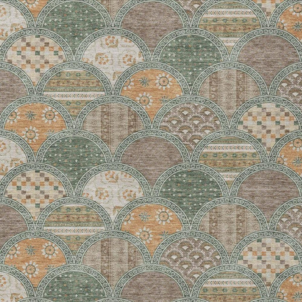 8' X 10' Green And Copper Geometric Washable Indoor Outdoor Area Rug