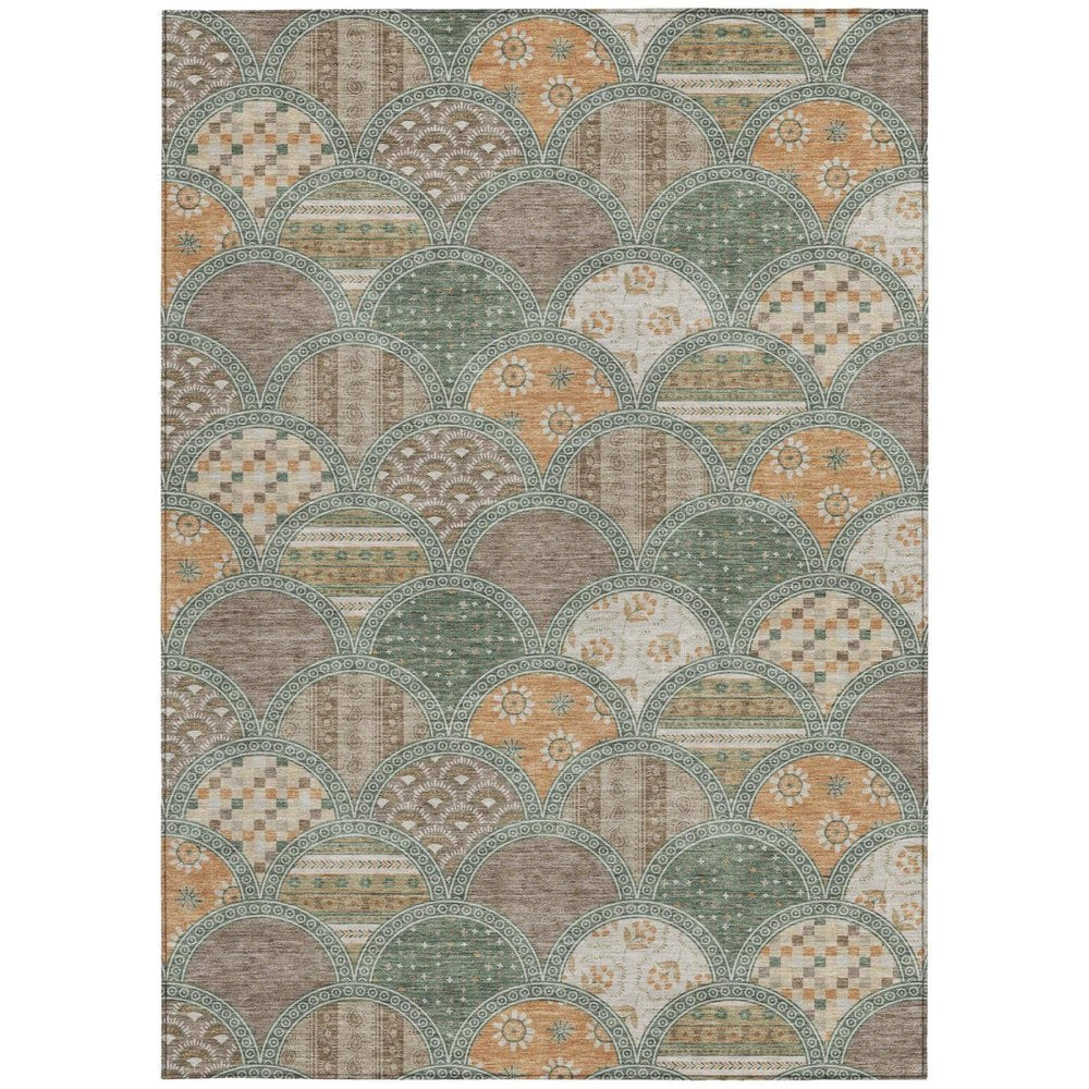 8' X 10' Green And Copper Geometric Washable Indoor Outdoor Area Rug