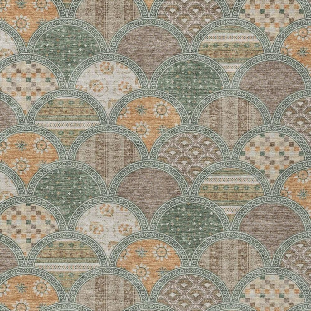 8' X 10' Green And Copper Geometric Washable Indoor Outdoor Area Rug — view 9