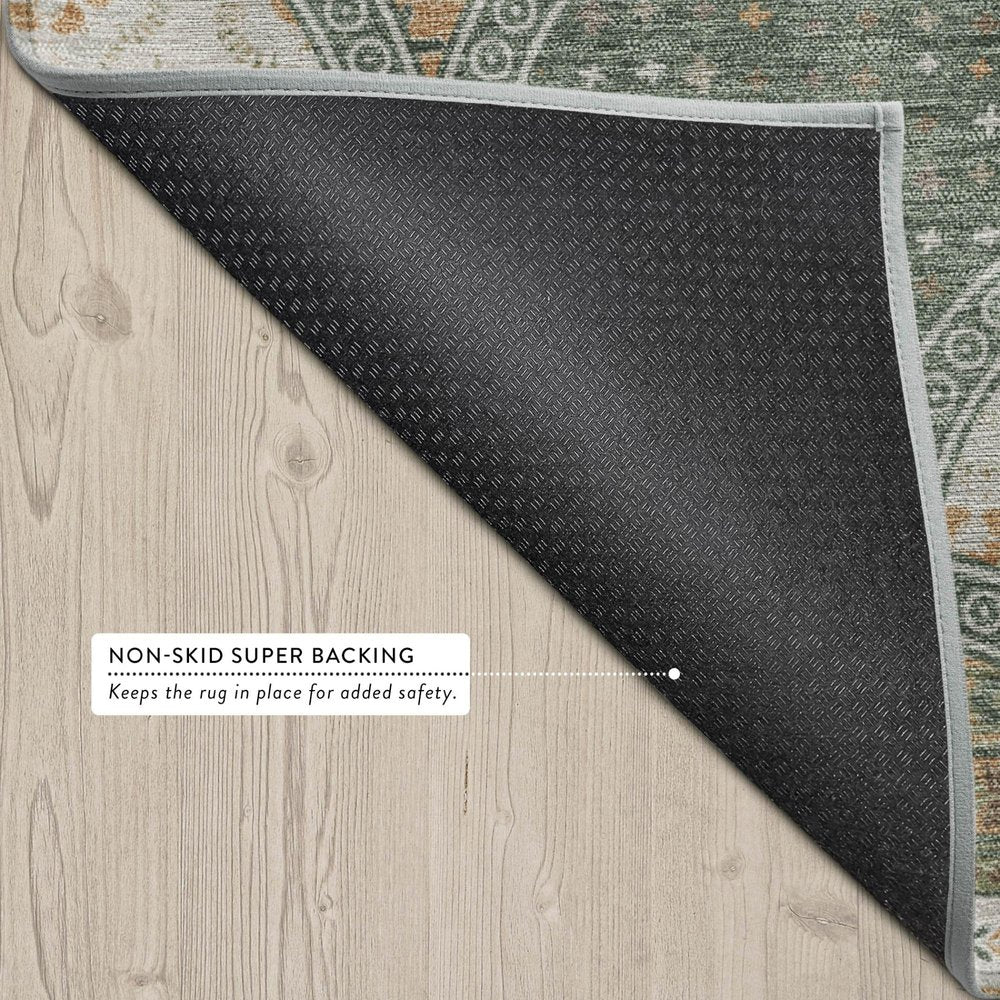 8' X 10' Green And Copper Geometric Washable Indoor Outdoor Area Rug