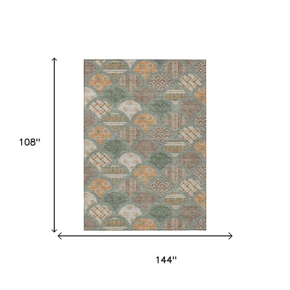 9' X 12' Green And Copper Geometric Washable Indoor Outdoor Area Rug HomeRoots