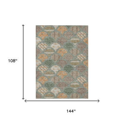 9' X 12' Green And Copper Geometric Washable Indoor Outdoor Area Rug HomeRoots