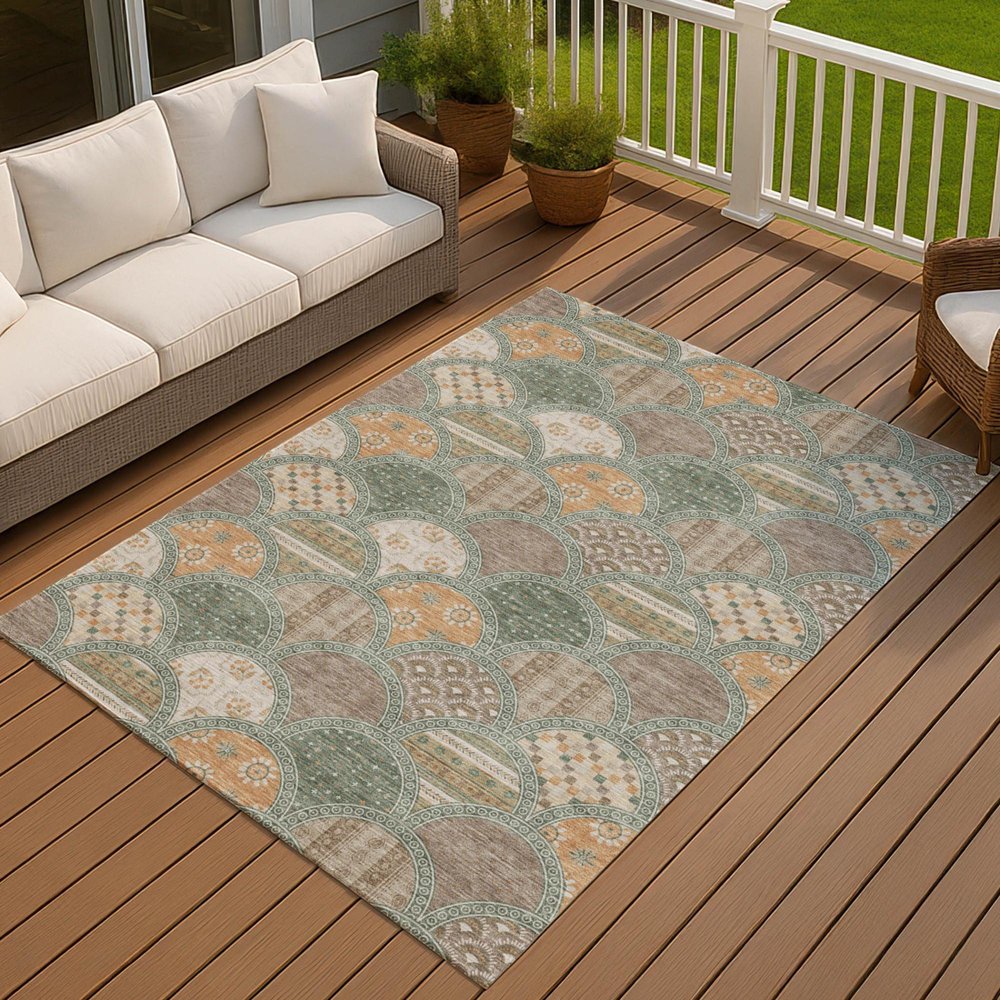 9' X 12' Green And Copper Geometric Washable Indoor Outdoor Area Rug HomeRoots