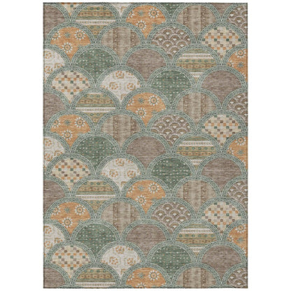 9' X 12' Green And Copper Geometric Washable Indoor Outdoor Area Rug HomeRoots