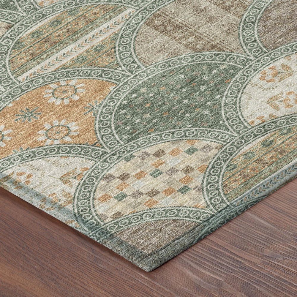 9' X 12' Green And Copper Geometric Washable Indoor Outdoor Area Rug HomeRoots