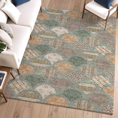 9' X 12' Green And Copper Geometric Washable Indoor Outdoor Area Rug HomeRoots