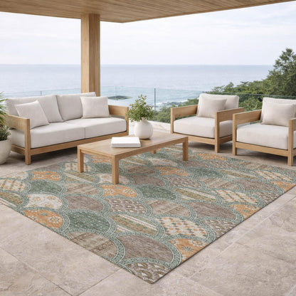 9' X 12' Green And Copper Geometric Washable Indoor Outdoor Area Rug HomeRoots