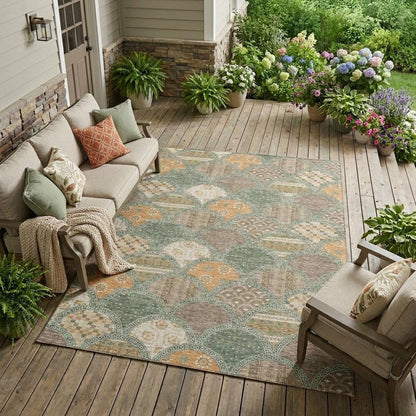 10' X 14' Green And Copper Geometric Washable Indoor Outdoor Area Rug HomeRoots