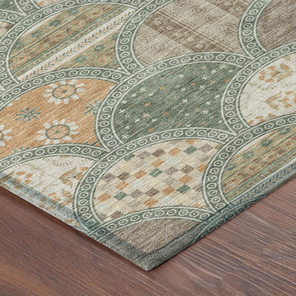 10' X 14' Green And Copper Geometric Washable Indoor Outdoor Area Rug HomeRoots