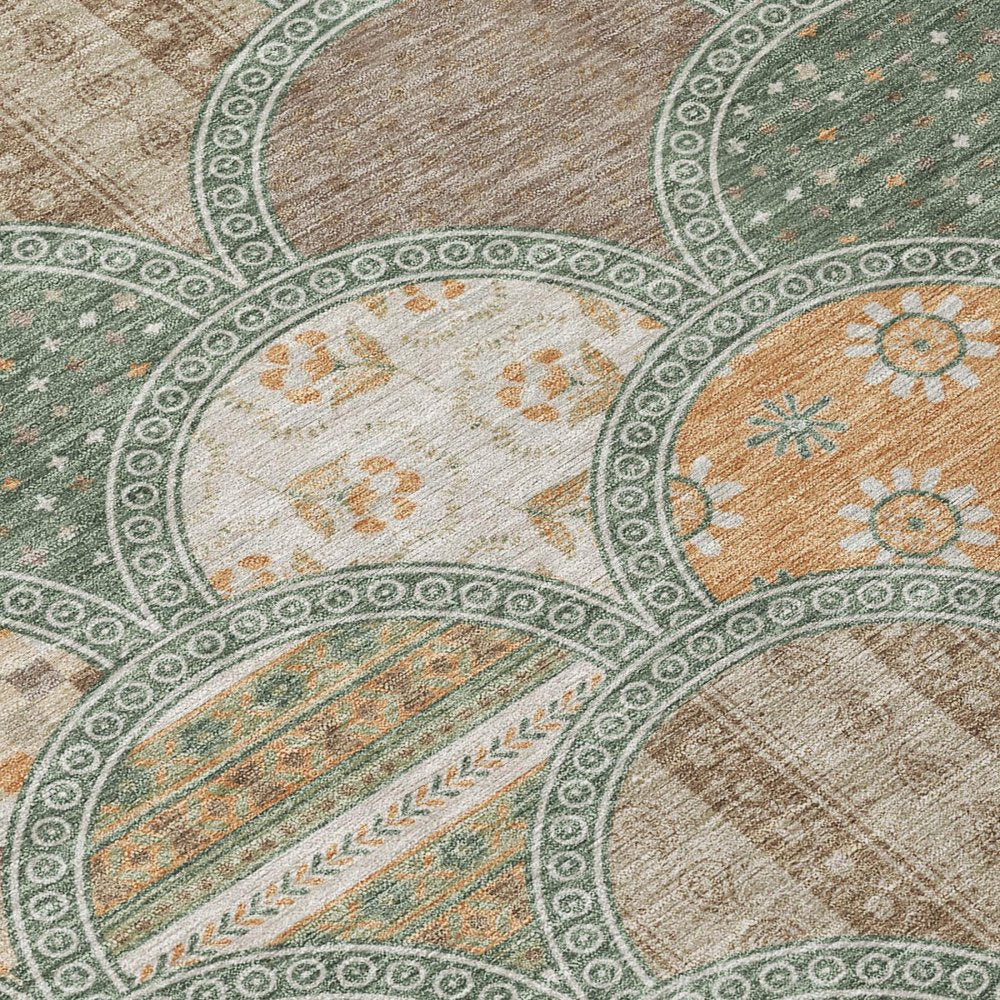 10' X 14' Green And Copper Geometric Washable Indoor Outdoor Area Rug HomeRoots