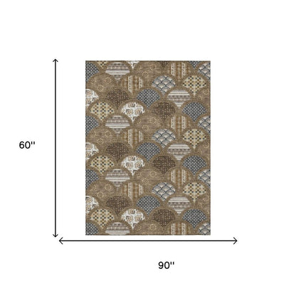 5' X 8' Chocolate And Brown Geometric Washable Indoor Outdoor Area Rug HomeRoots
