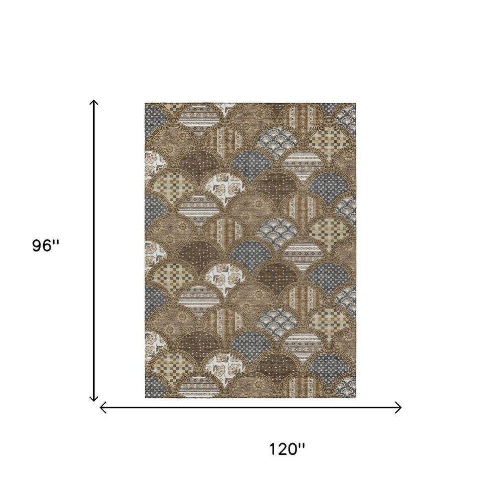 8' X 10' Chocolate And Brown Geometric Washable Indoor Outdoor Area Rug HomeRoots
