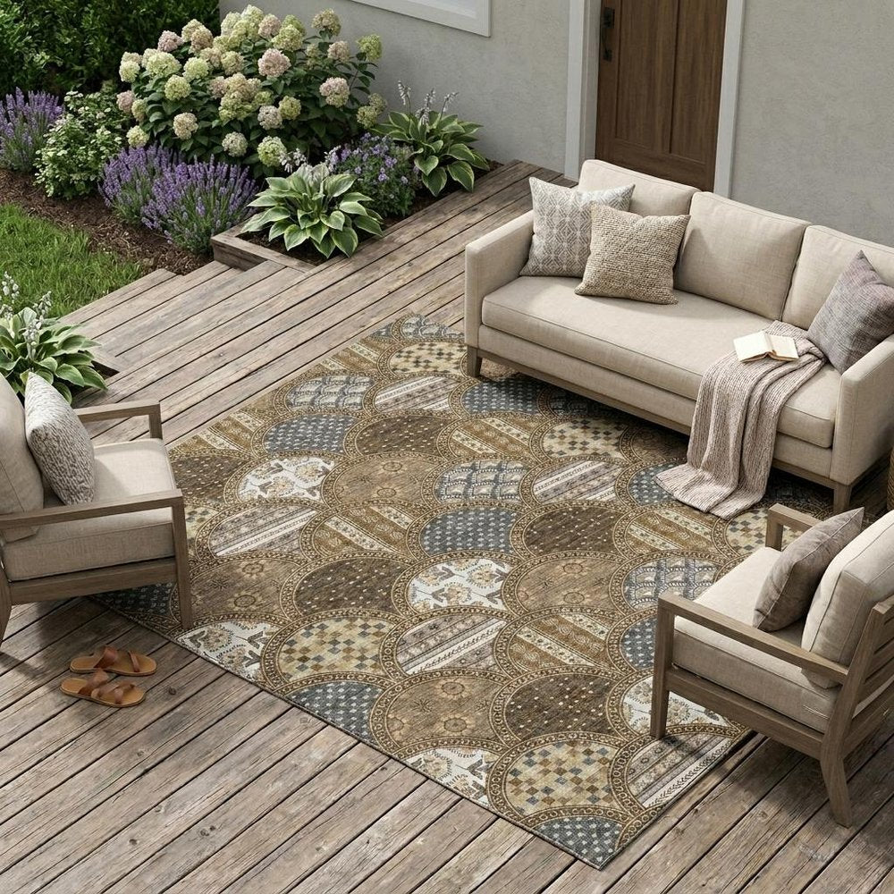 8' X 10' Chocolate And Brown Geometric Washable Indoor Outdoor Area Rug — view 5