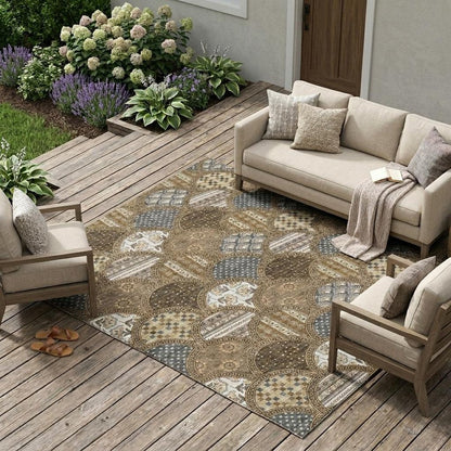 8' X 10' Chocolate And Brown Geometric Washable Indoor Outdoor Area Rug HomeRoots