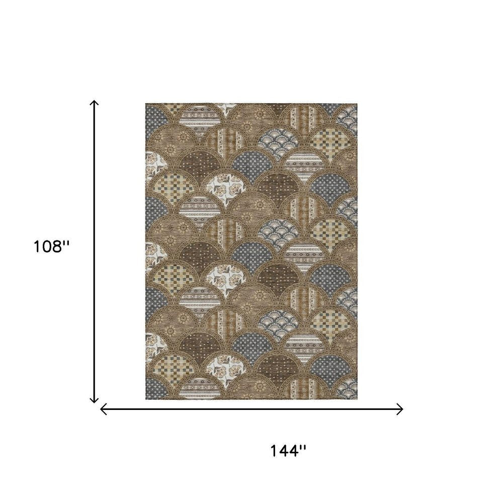 9' X 12' Chocolate And Brown Geometric Washable Indoor Outdoor Area Rug HomeRoots