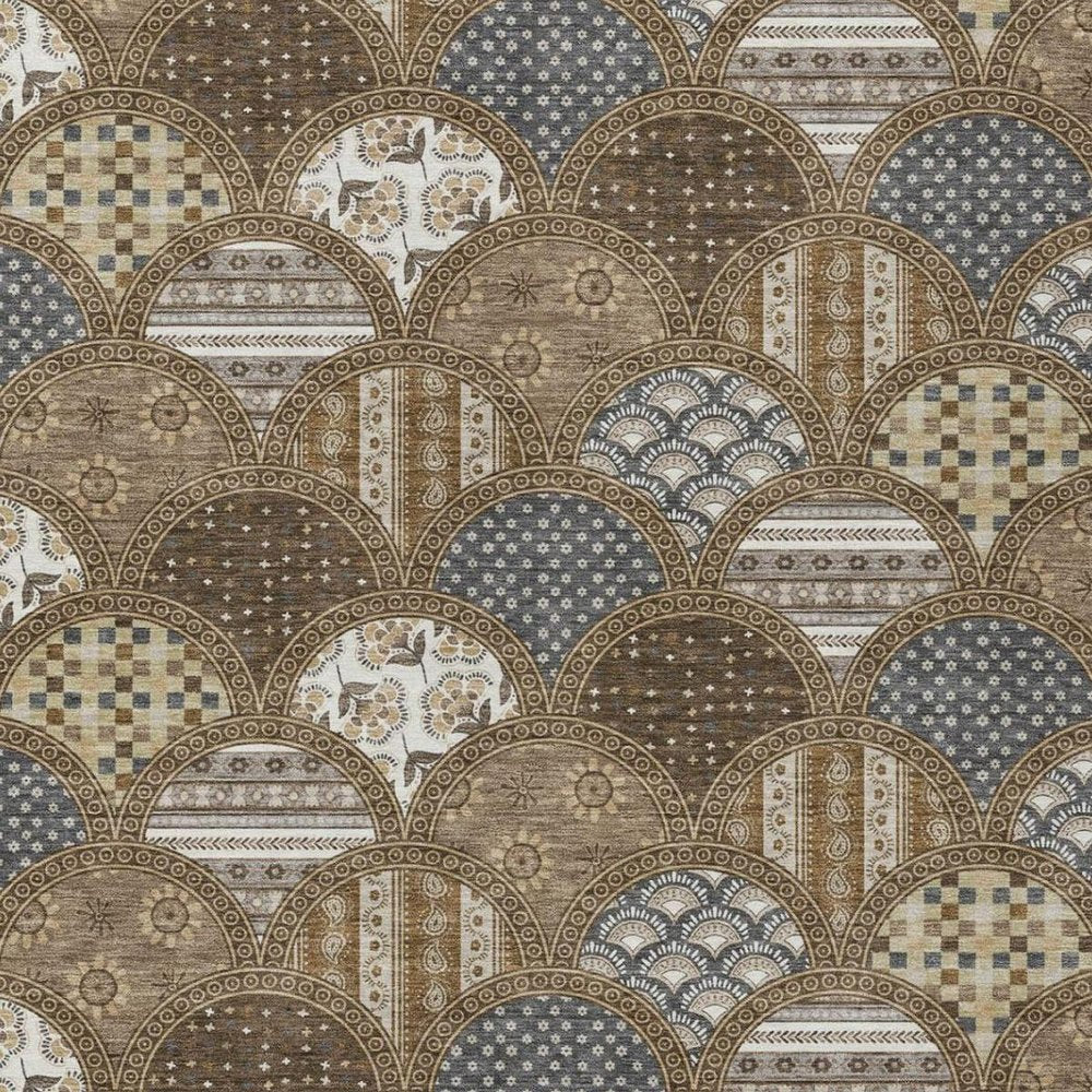 9' X 12' Chocolate And Brown Geometric Washable Indoor Outdoor Area Rug — view 7
