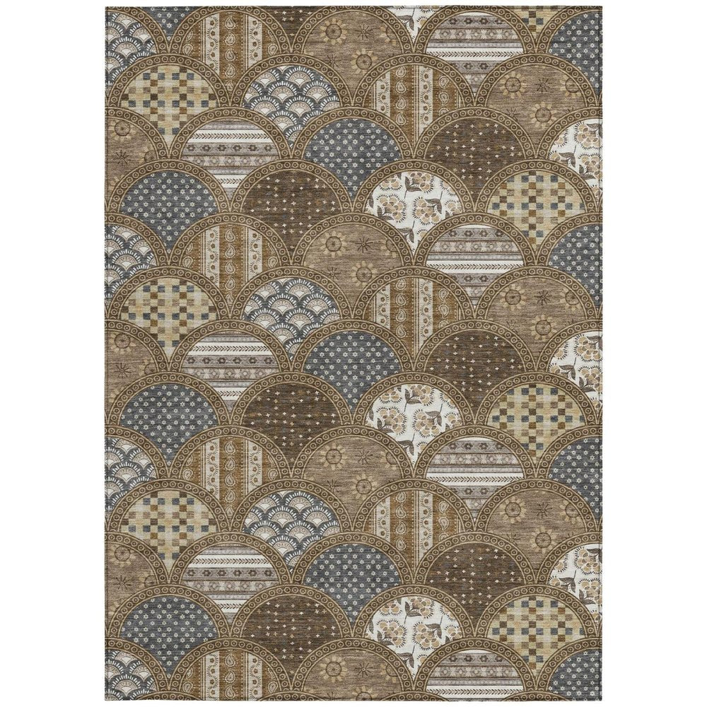 9' X 12' Chocolate And Brown Geometric Washable Indoor Outdoor Area Rug — view 8