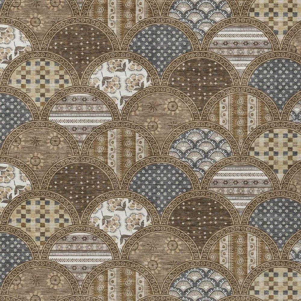 9' X 12' Chocolate And Brown Geometric Washable Indoor Outdoor Area Rug — view 9