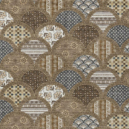 9' X 12' Chocolate And Brown Geometric Washable Indoor Outdoor Area Rug