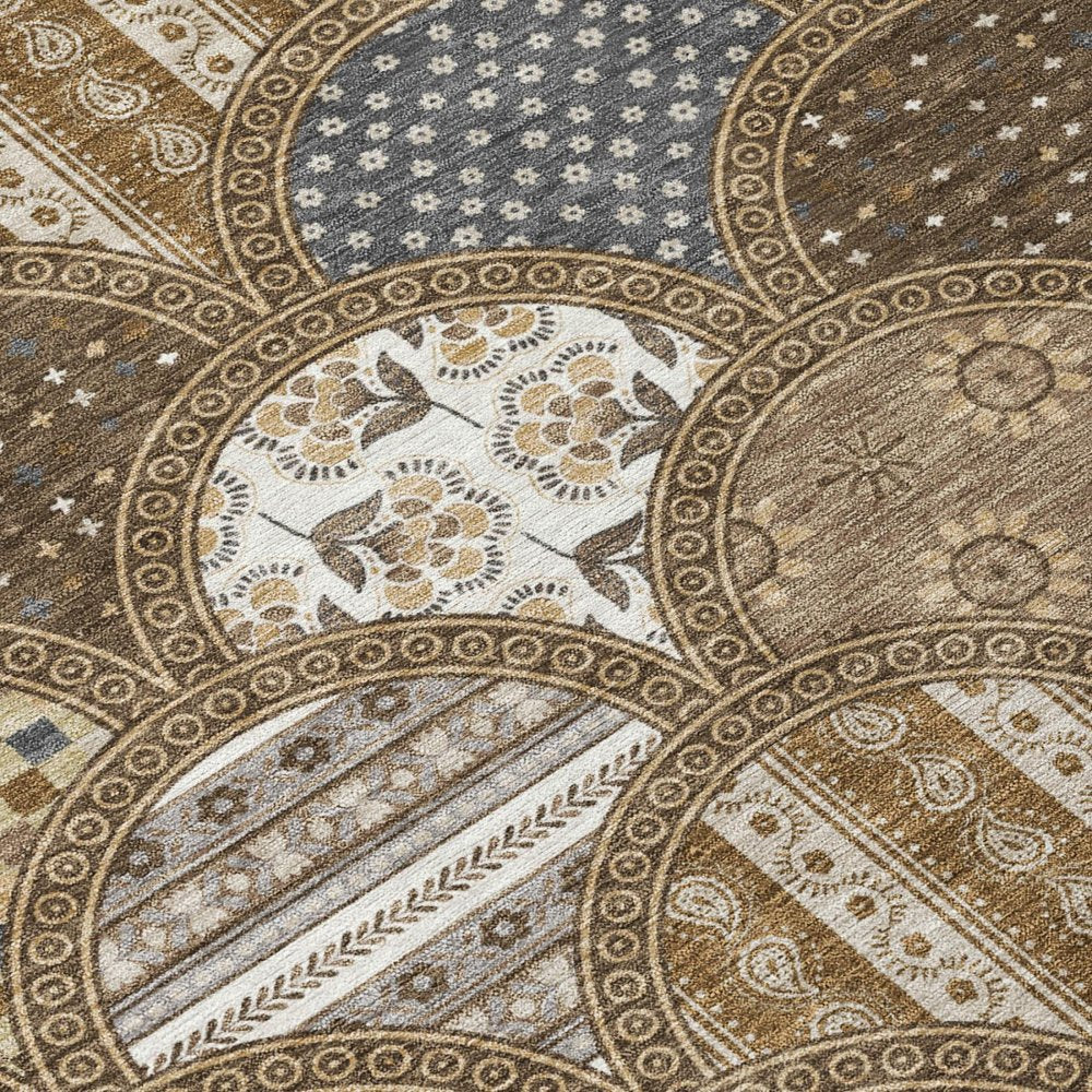 9' X 12' Chocolate And Brown Geometric Washable Indoor Outdoor Area Rug