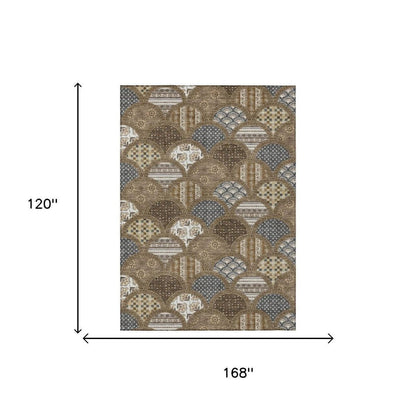 10' X 14' Chocolate And Brown Geometric Washable Indoor Outdoor Area Rug HomeRoots