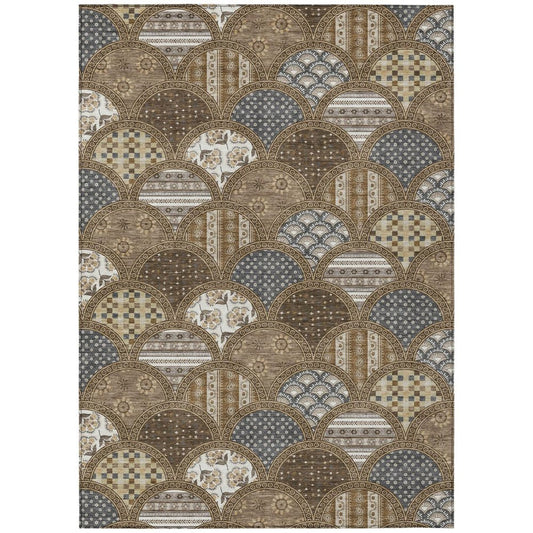 10' X 14' Chocolate And Brown Geometric Washable Indoor Outdoor Area Rug