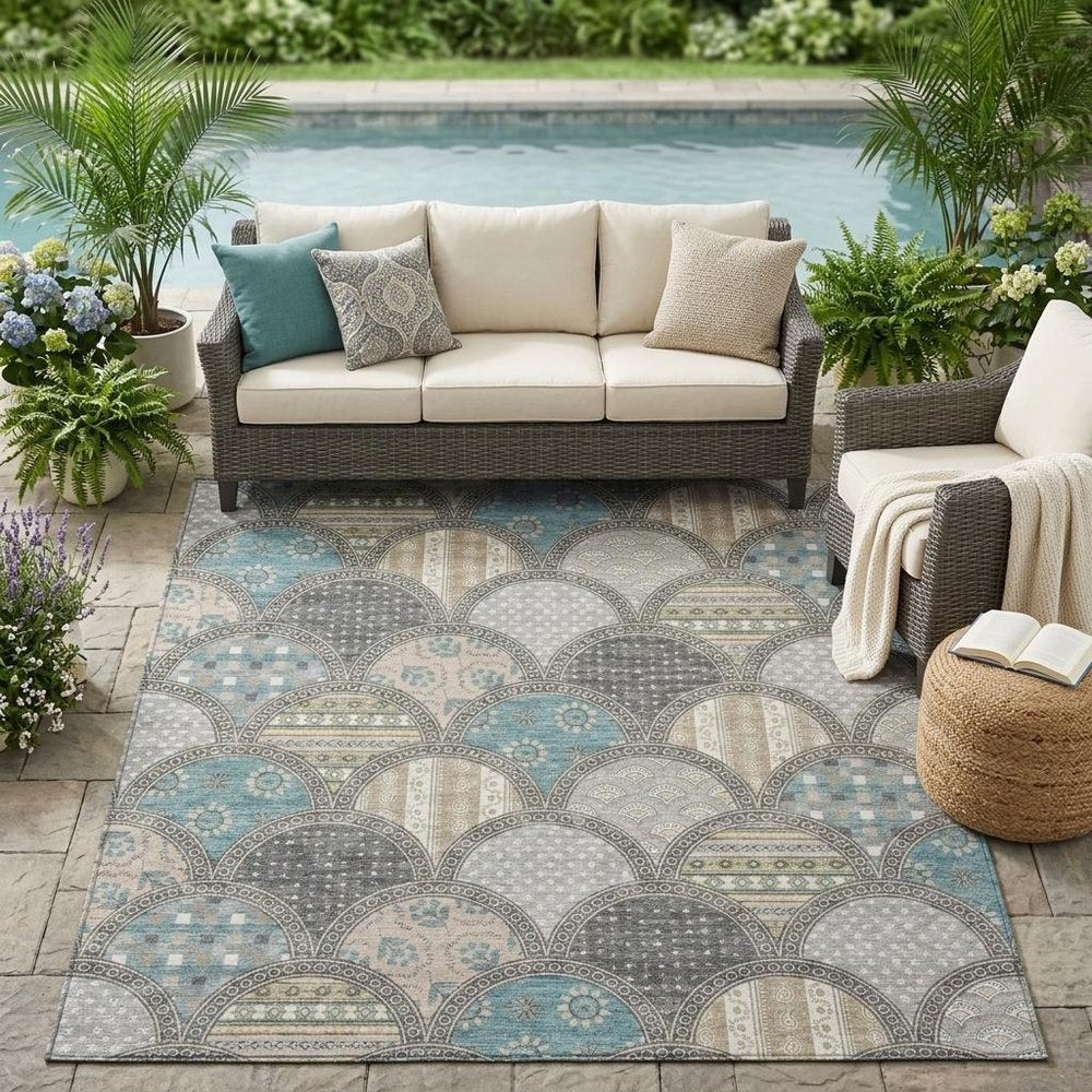 5' X 8' Gray And Silver Geometric Washable Indoor Outdoor Area Rug HomeRoots