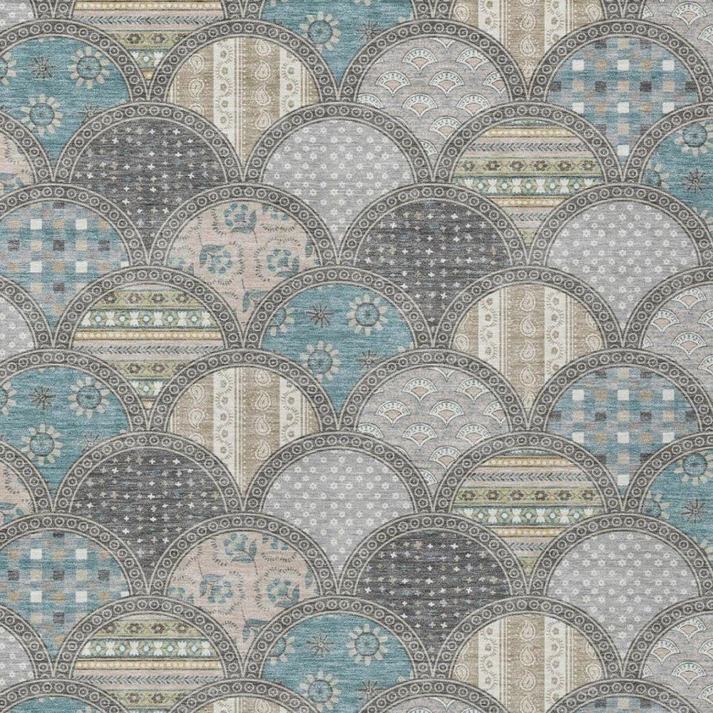 5' X 8' Gray And Silver Geometric Washable Indoor Outdoor Area Rug — view 7