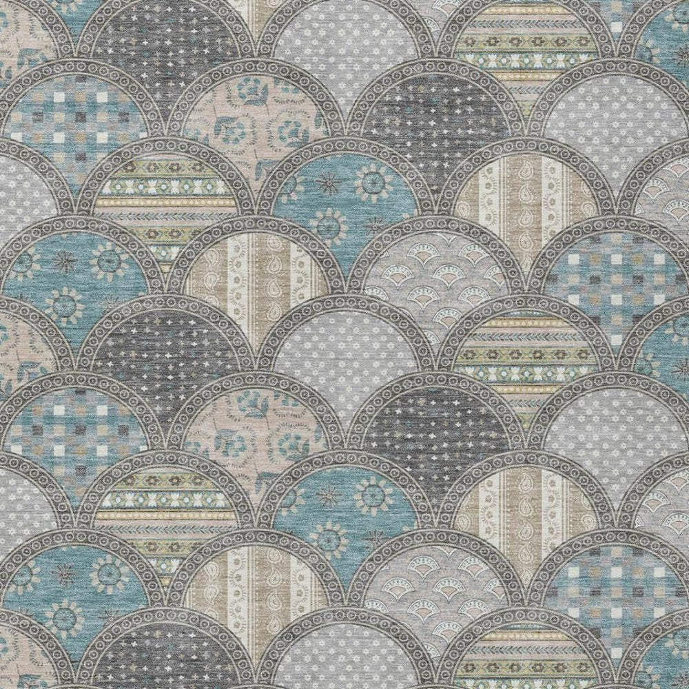 5' X 8' Gray And Silver Geometric Washable Indoor Outdoor Area Rug — view 8