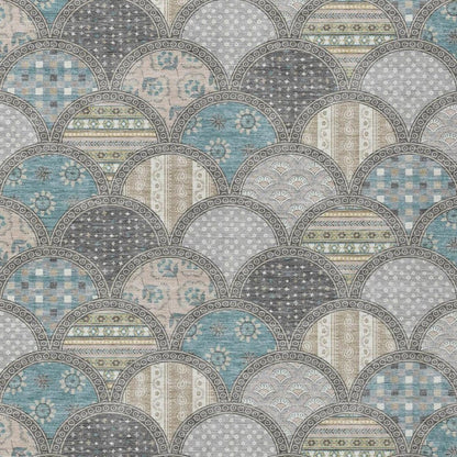 5' X 8' Gray And Silver Geometric Washable Indoor Outdoor Area Rug