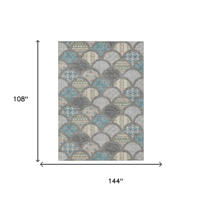 9' X 12' Gray And Silver Geometric Washable Indoor Outdoor Area Rug HomeRoots