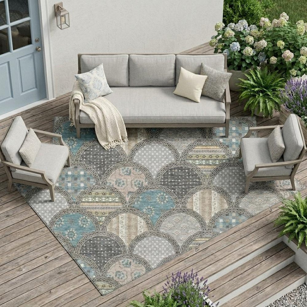 9' X 12' Gray And Silver Geometric Washable Indoor Outdoor Area Rug HomeRoots