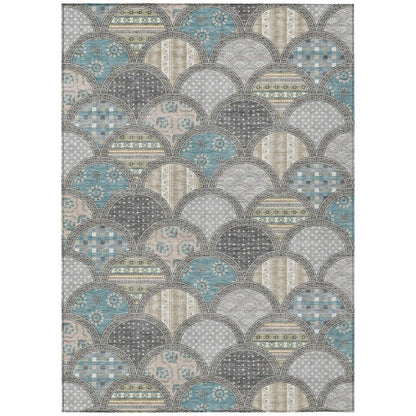 9' X 12' Gray And Silver Geometric Washable Indoor Outdoor Area Rug HomeRoots