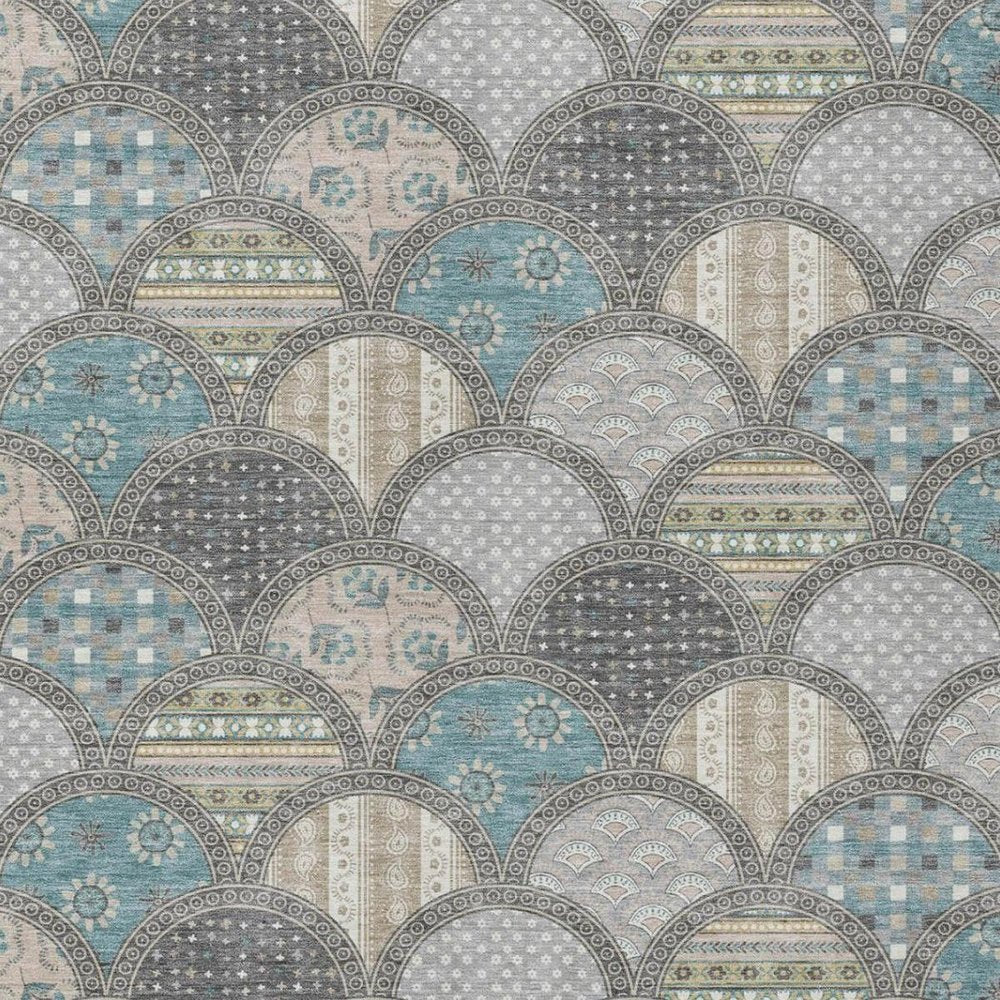 10' X 14' Gray And Silver Geometric Washable Indoor Outdoor Area Rug — view 7
