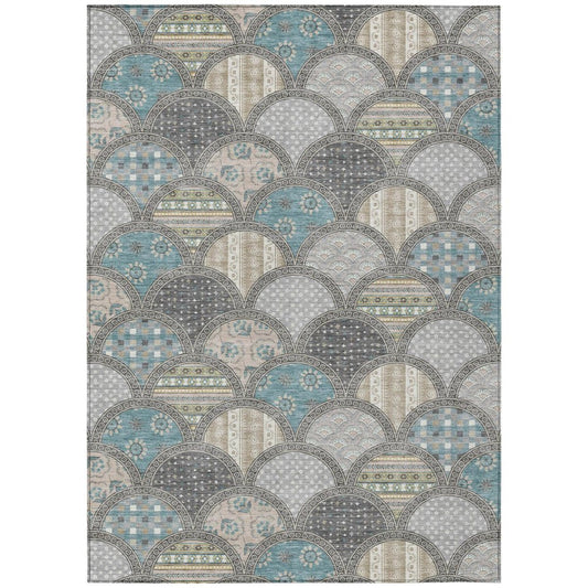 10' X 14' Gray And Silver Geometric Washable Indoor Outdoor Area Rug