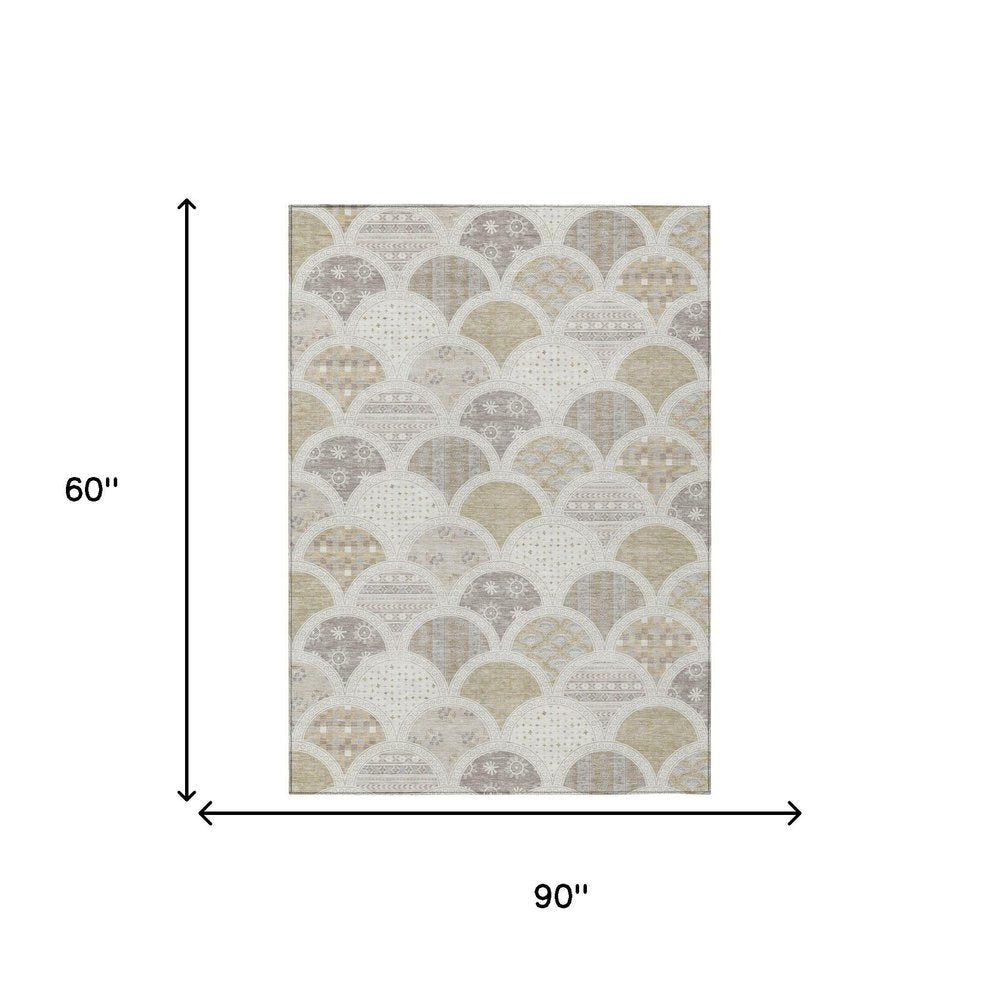 5' X 8' Ivory And Silver Geometric Washable Indoor Outdoor Area Rug HomeRoots