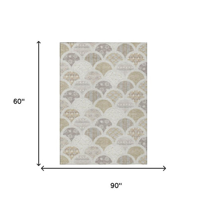 5' X 8' Ivory And Silver Geometric Washable Indoor Outdoor Area Rug HomeRoots