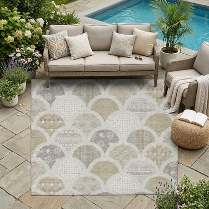 5' X 8' Ivory And Silver Geometric Washable Indoor Outdoor Area Rug HomeRoots
