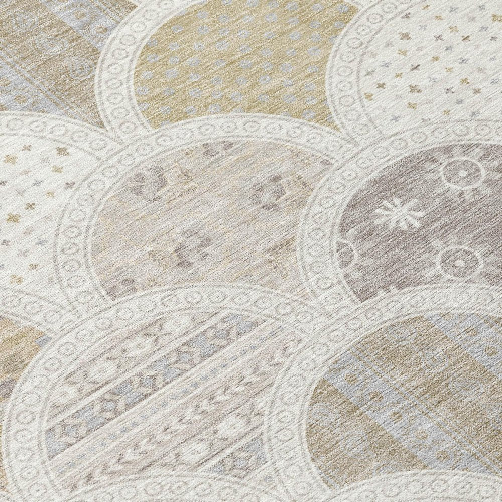 8' Ivory And Silver Round Geometric Washable Indoor Outdoor Area Rug HomeRoots
