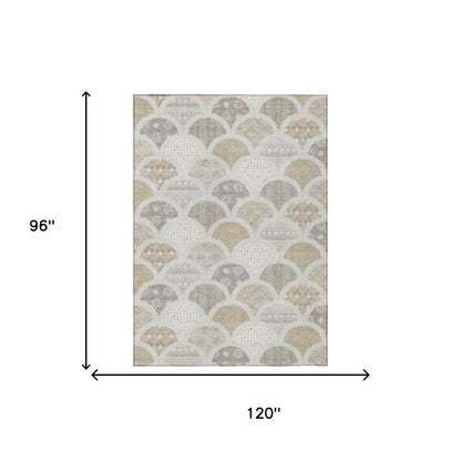 8' X 10' Ivory And Silver Geometric Washable Indoor Outdoor Area Rug HomeRoots