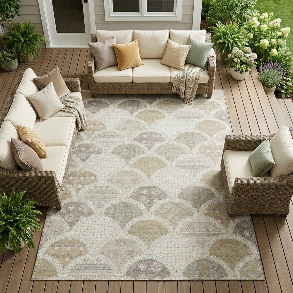 8' X 10' Ivory And Silver Geometric Washable Indoor Outdoor Area Rug HomeRoots